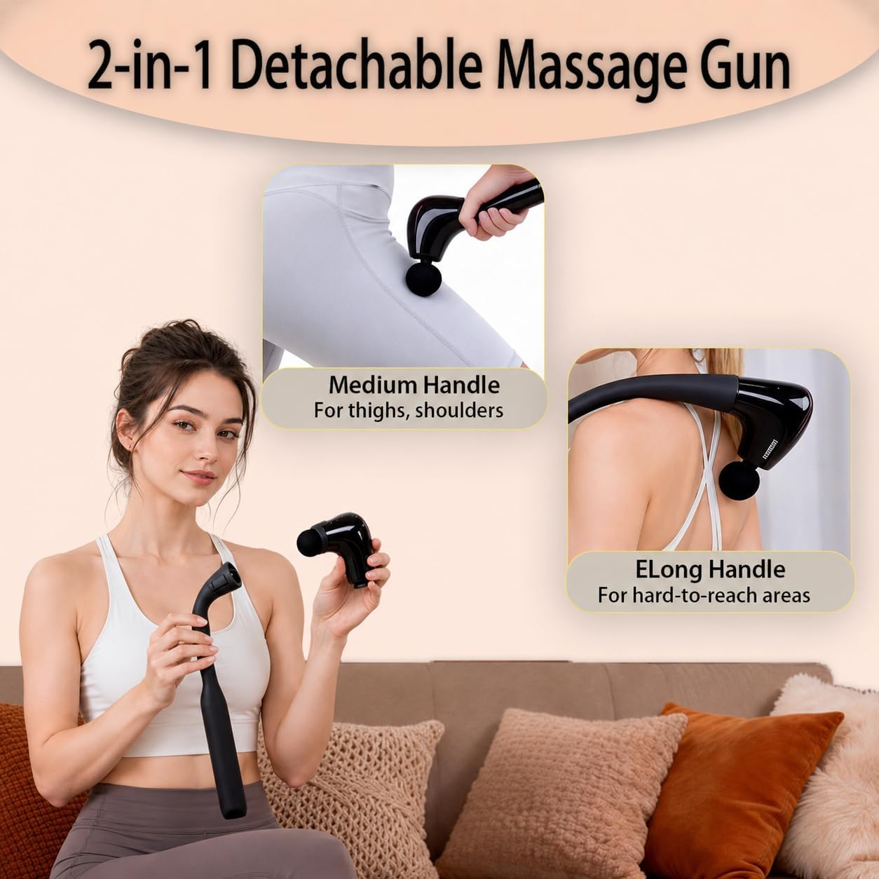 2-in-1 Detachable Massage Gun – Deep Tissue Percussion Massager with Extension Handle for Back, Neck, Shoulder & Full Body Pain Relief - Image 6