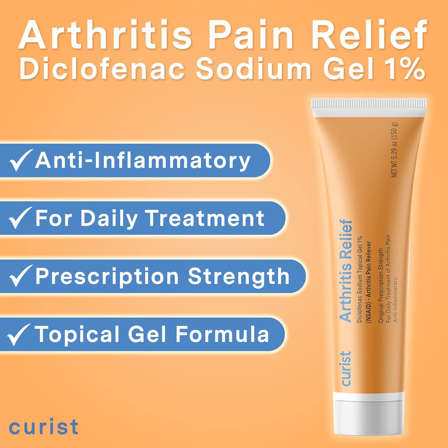 Curist Diclofenac Arthritis Pain Relief Gel 1% – Fast Joint, Knee & Muscle Pain Relief Cream – 3 Pack (150g Each) - Image 6