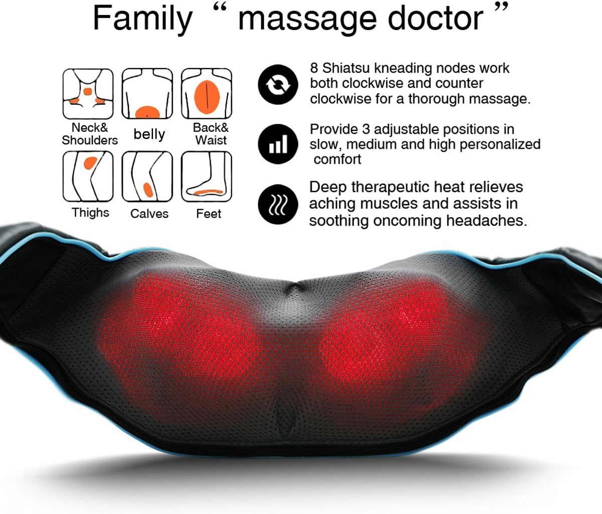 Mo Cuishle Shiatsu Neck & Back Massager with Heat – Deep Tissue 4D Massage Pillow - Image 4