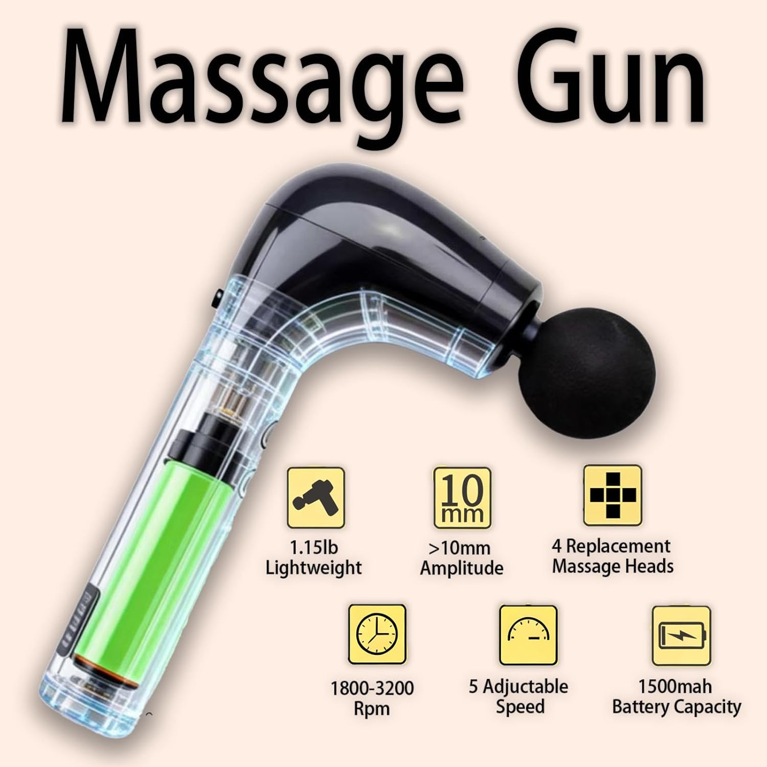 2-in-1 Detachable Massage Gun – Deep Tissue Percussion Massager with Extension Handle for Back, Neck, Shoulder & Full Body Pain Relief - Image 2