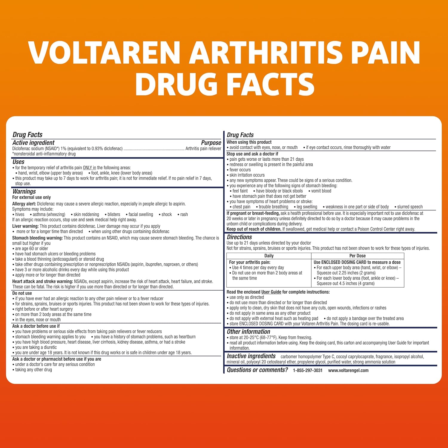 Voltaren Arthritis Pain Relief Gel with Diclofenac – Fast Joint & Muscle Pain Relief – 100g + 20g Travel Tube - Image 2