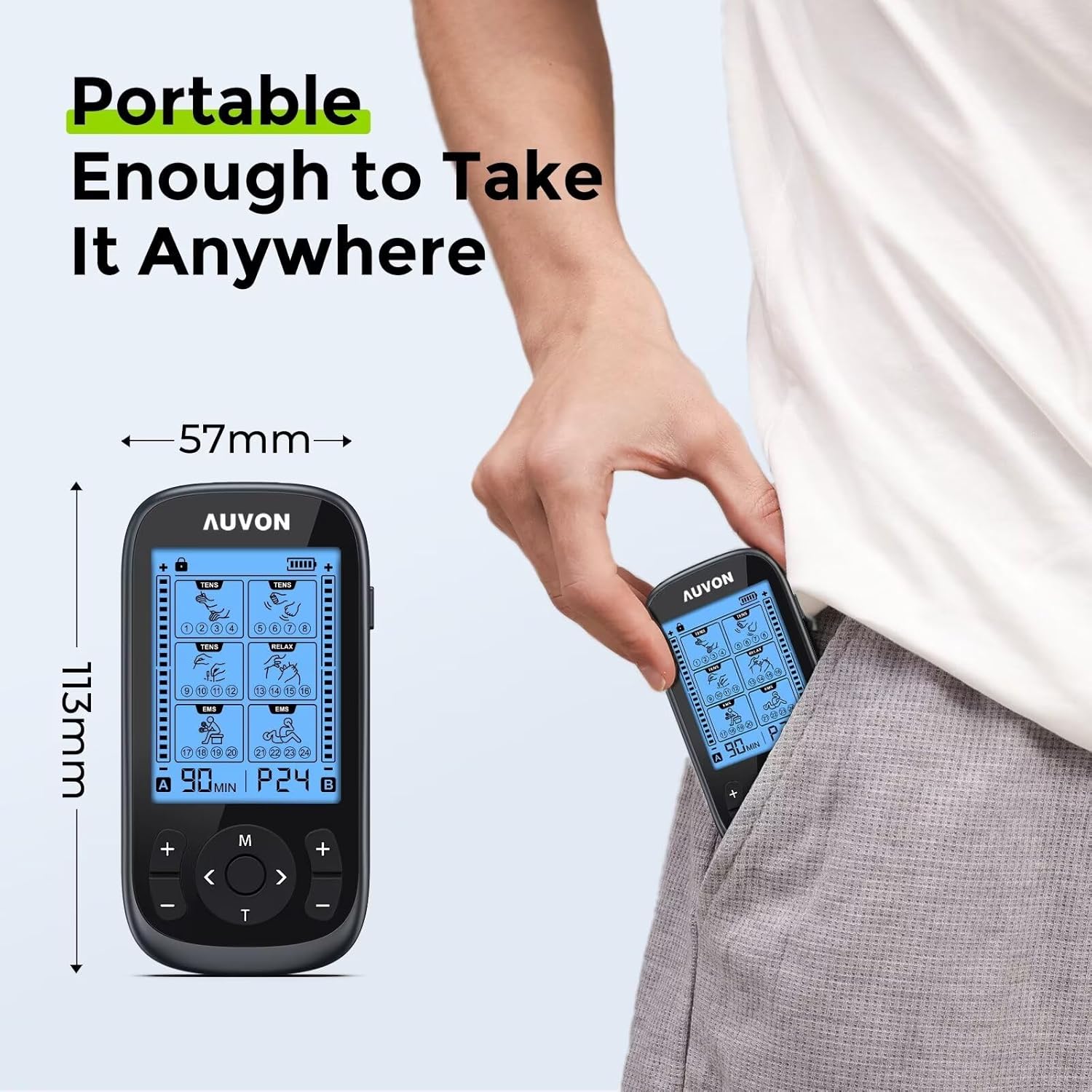 AUVON 3-in-1 TENS & EMS Muscle Stimulator – Rechargeable Pain Relief Massager - Image 3