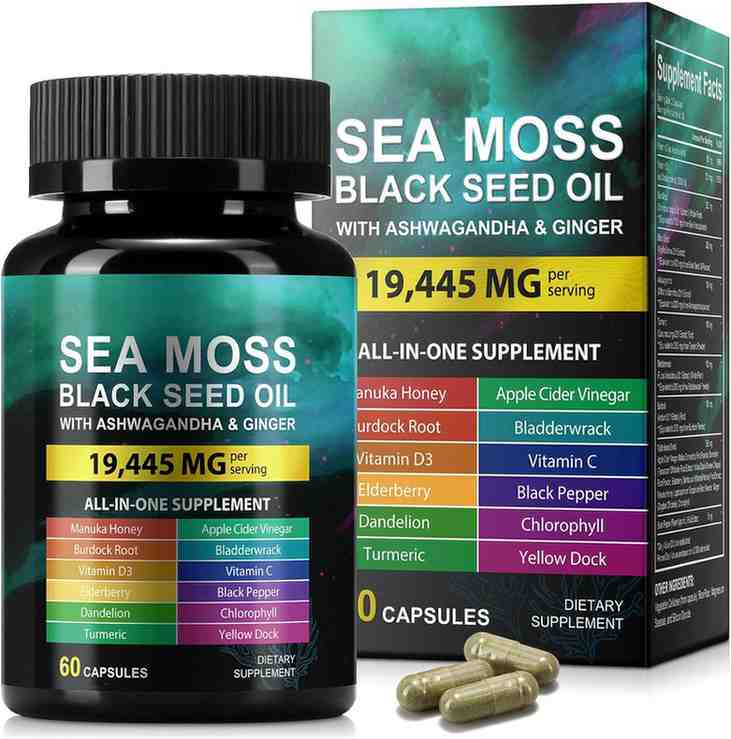 Sea Moss Black Seed Oil Ashwagandha Capsules 60 Count