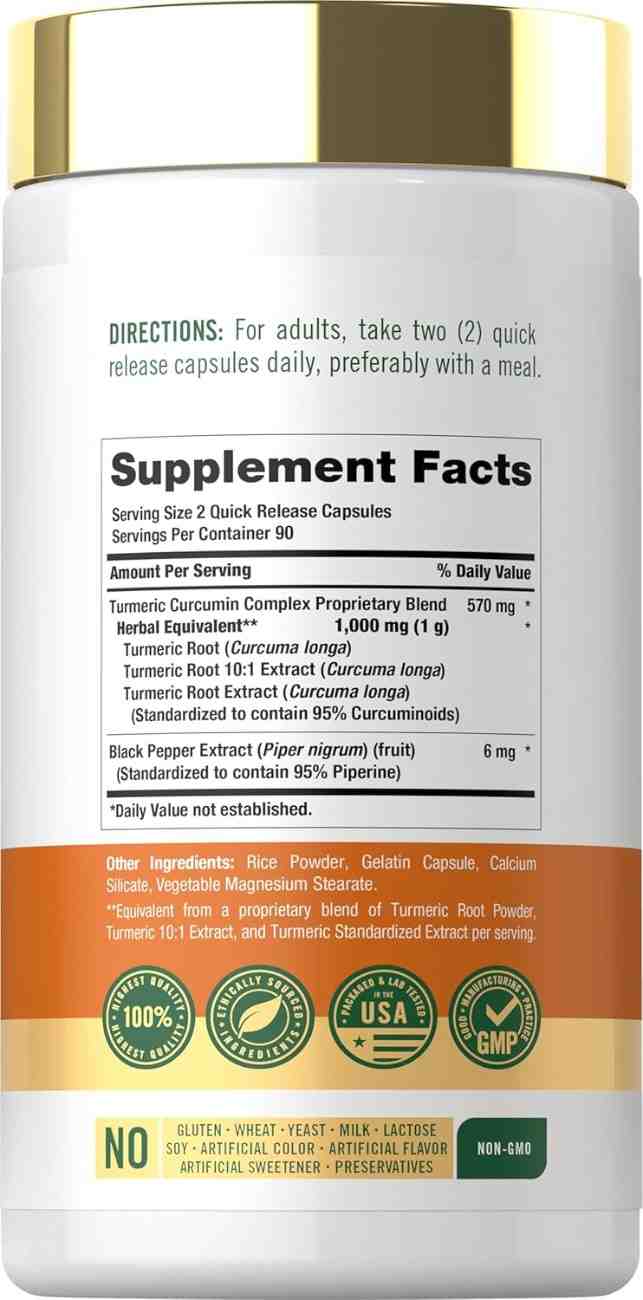 Carlyle Turmeric Curcumin with Black Pepper 180 Capsules – High-Strength Joint Support Supplement for Mobility and Wellness - Image 2