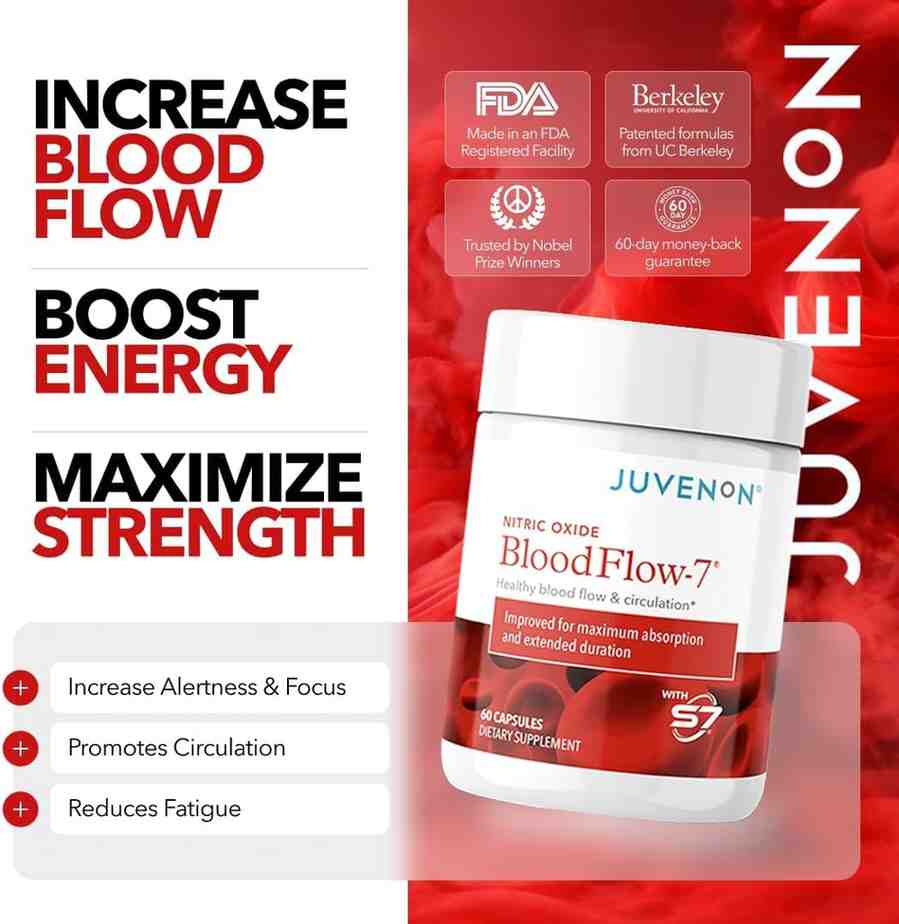 Juvenon BloodFlow-7 Nitric Oxide Supplement – Advanced Blood Flow, Circulation, Energy, and Performance Support - Image 2