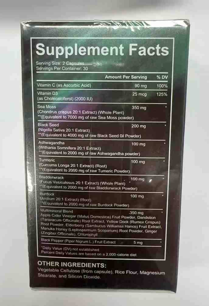Sea Moss Black Seed Oil Ashwagandha Capsules 60 Count – Complete Immune, Energy, and Daily Wellness Support Formula - Image 2