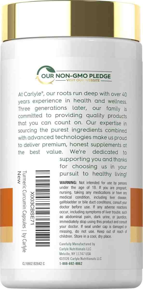 Carlyle Turmeric Curcumin with Black Pepper 180 Capsules – High-Strength Joint Support Supplement for Mobility and Wellness - Image 3