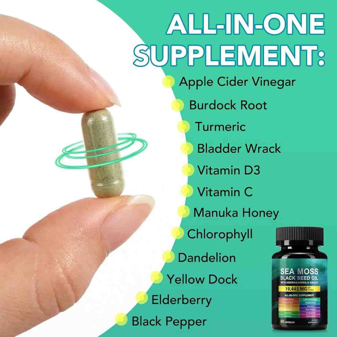 Sea Moss Black Seed Oil Ashwagandha Capsules 60 Count – Complete Immune, Energy, and Daily Wellness Support Formula - Image 3