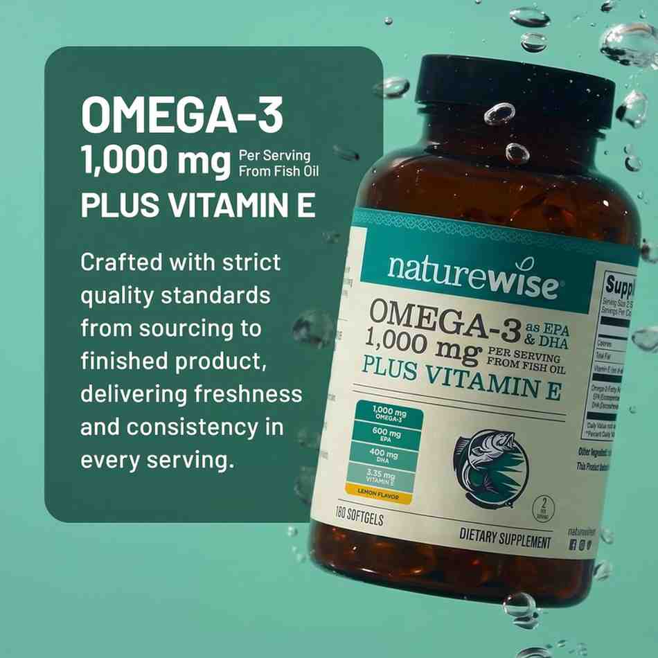 NatureWise Extra-Strength Omega 3 Fish Oil 1000mg 60 Softgels – High-Potency EPA, DHA & Vitamin E for Heart, Brain, and Joint Health - Image 5