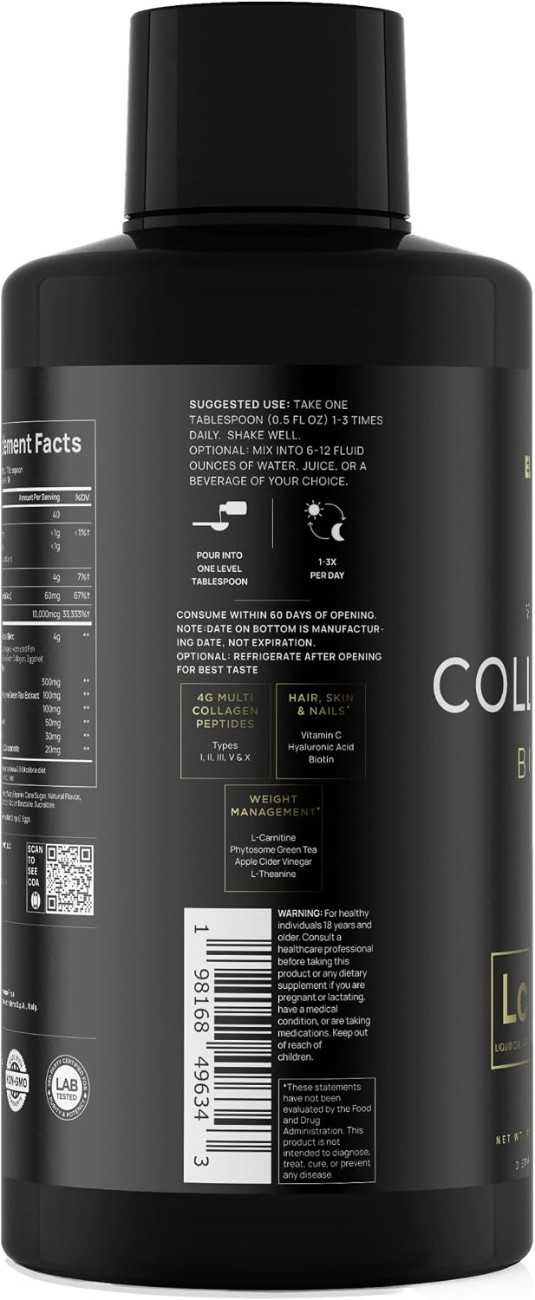 Premium Liquid Collagen for Women – 4,000mg Multi Collagen Peptides with Hyaluronic Acid, Biotin & L-Carnitine for Hair, Skin, Nails & Weight Management Support - Image 3