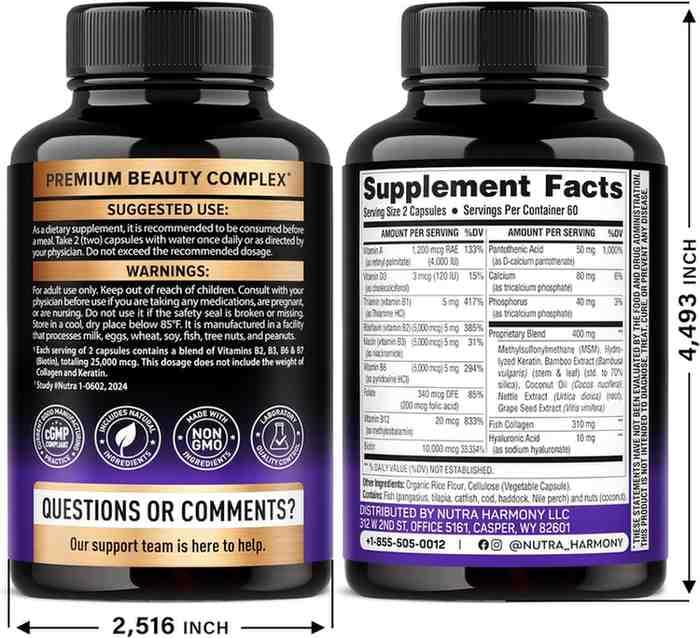 Biotin Collagen Hyaluronic Acid & Keratin 120 Capsules – Advanced Hair Growth, Skin, and Nail Support for Women & Men - Image 2