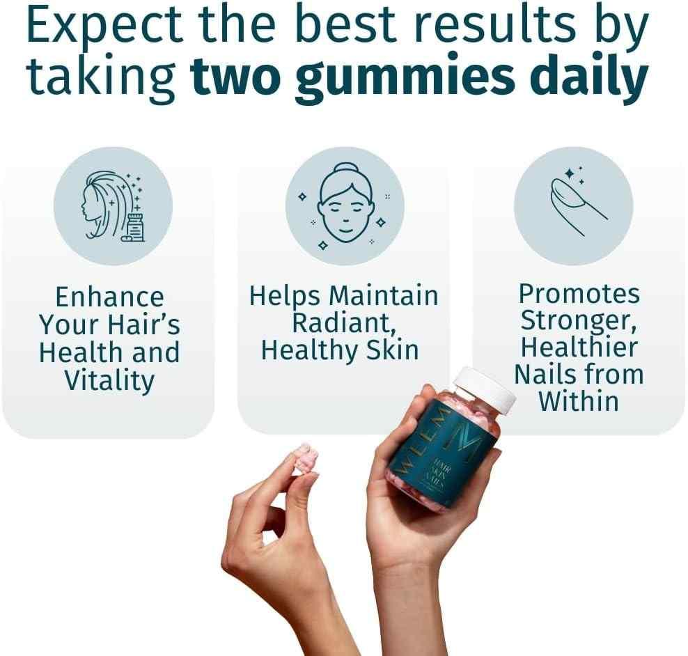 WEEM Hair Skin & Nails Gummies – Vegan Biotin Supplement for Healthy Hair Growth, Stronger Nails & Glowing Skin (Extra Strength) - Image 2