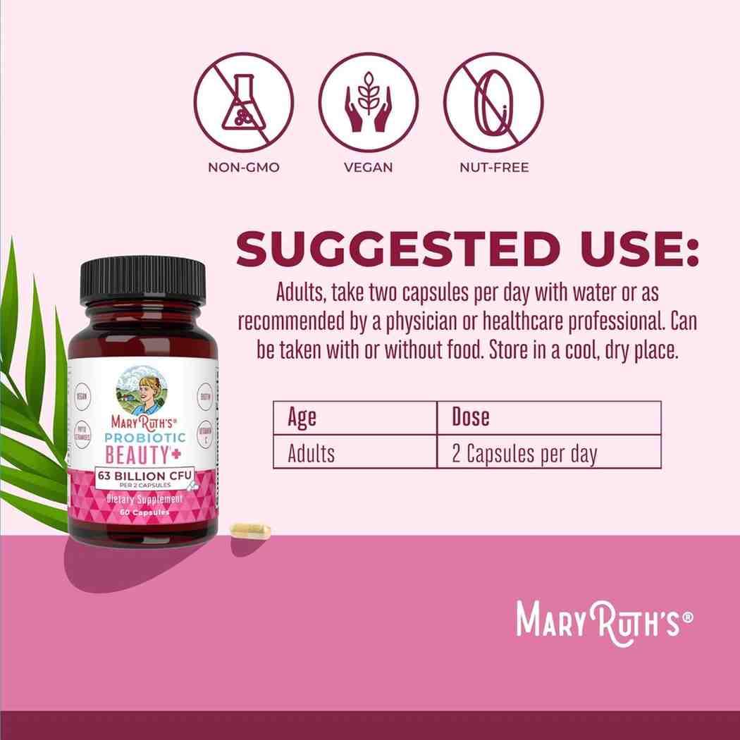 MaryRuth's Probiotic Beauty Capsules 60 Count – Vegan Collagen Support for Gut Health, Hair, Skin, Nails, and Healthy Aging - Image 3