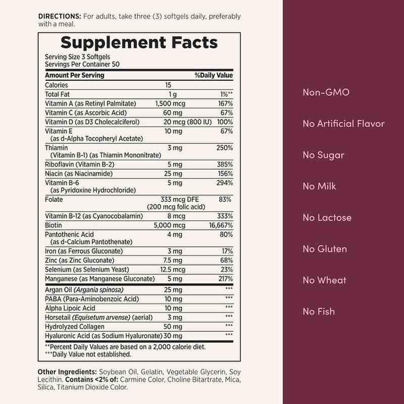 Nature's Bounty Advanced Hair, Skin & Nails 150 Softgels – Biotin, Hyaluronic Acid & Argan Oil for Healthy Hair, Radiant Skin, and Strong Nails - Image 5