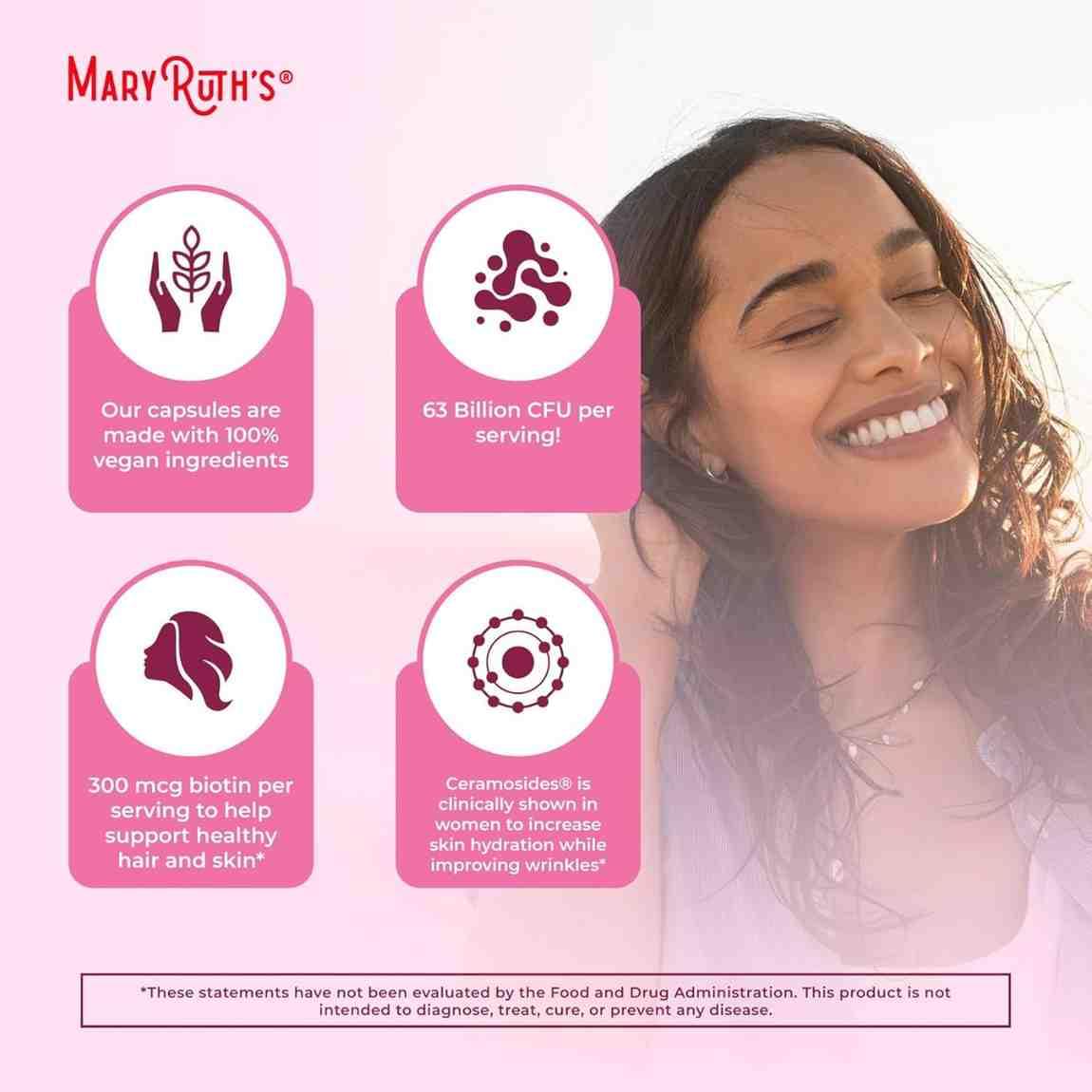 MaryRuth's Probiotic Beauty Capsules 60 Count – Vegan Collagen Support for Gut Health, Hair, Skin, Nails, and Healthy Aging - Image 6