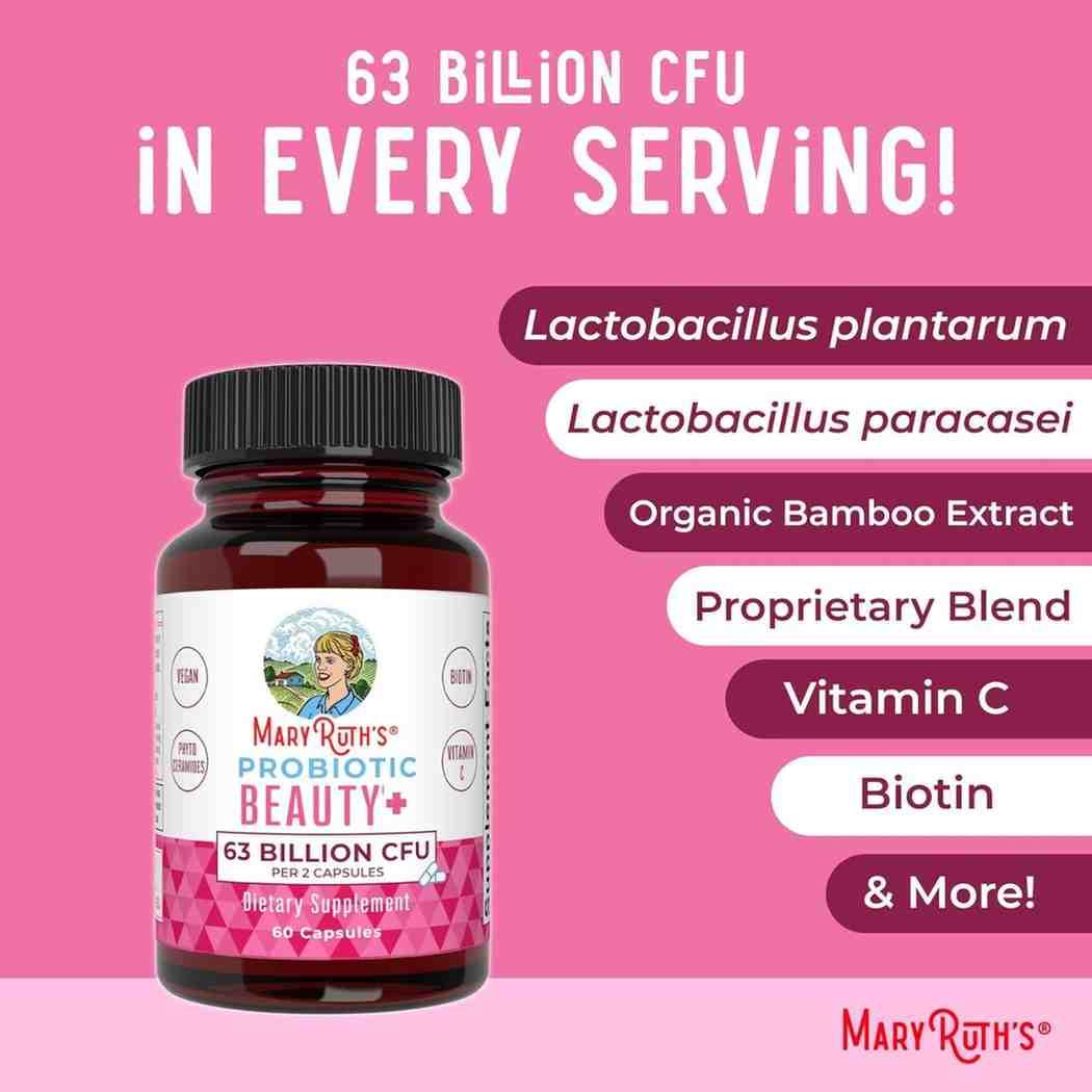 MaryRuth's Probiotic Beauty Capsules 60 Count – Vegan Collagen Support for Gut Health, Hair, Skin, Nails, and Healthy Aging - Image 7