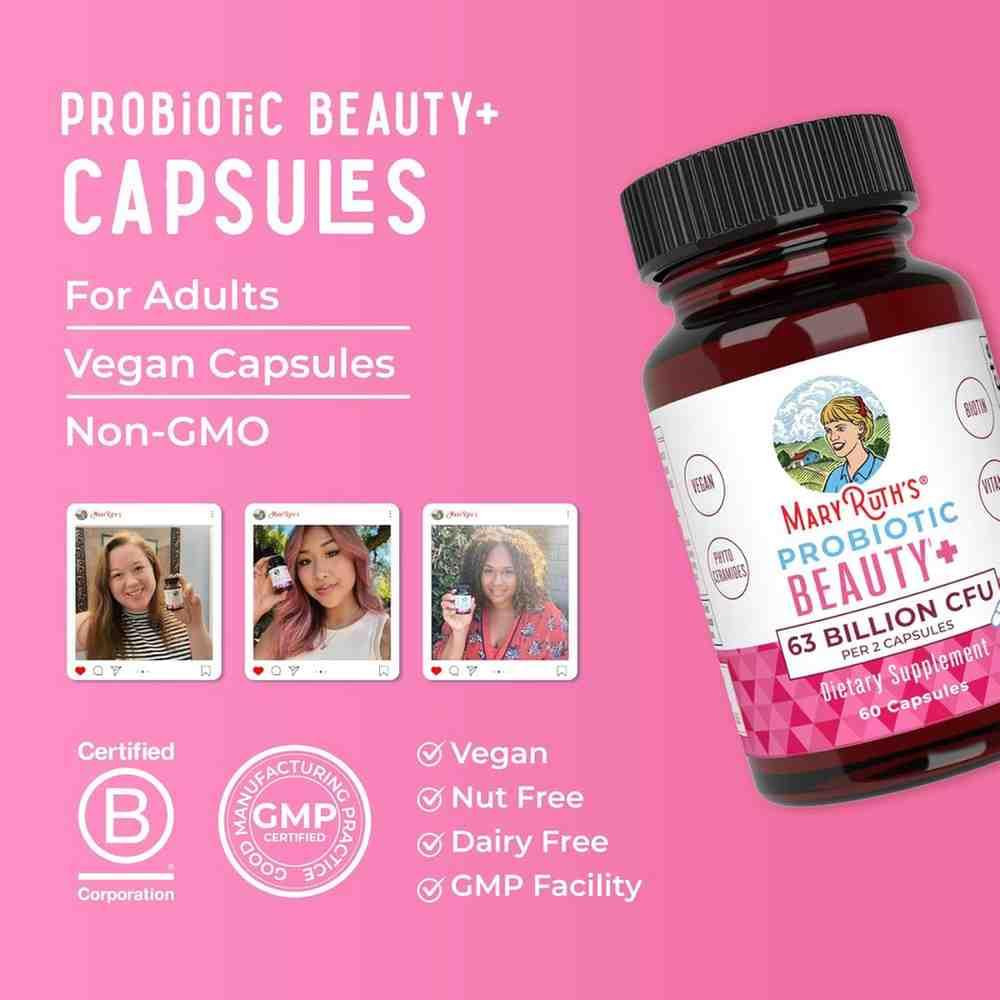 MaryRuth's Probiotic Beauty Capsules 60 Count – Vegan Collagen Support for Gut Health, Hair, Skin, Nails, and Healthy Aging - Image 8