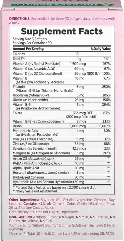 Nature's Bounty Advanced Hair, Skin & Nails 150 Softgels – Biotin, Hyaluronic Acid & Argan Oil for Healthy Hair, Radiant Skin, and Strong Nails - Image 8
