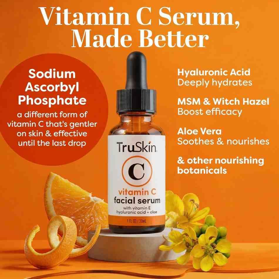 TruSkin Vitamin C Face Serum – Brightening Anti-Aging Serum with Hyaluronic Acid & Vitamin E for Dark Spots, Fine Lines & Glowing Skin (1 fl oz) - Image 2