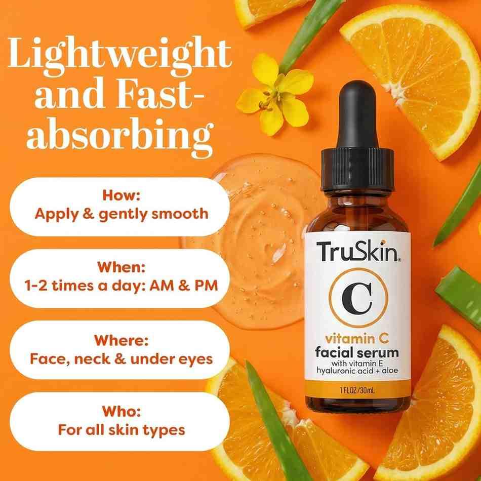 TruSkin Vitamin C Face Serum – Brightening Anti-Aging Serum with Hyaluronic Acid & Vitamin E for Dark Spots, Fine Lines & Glowing Skin (1 fl oz) - Image 3