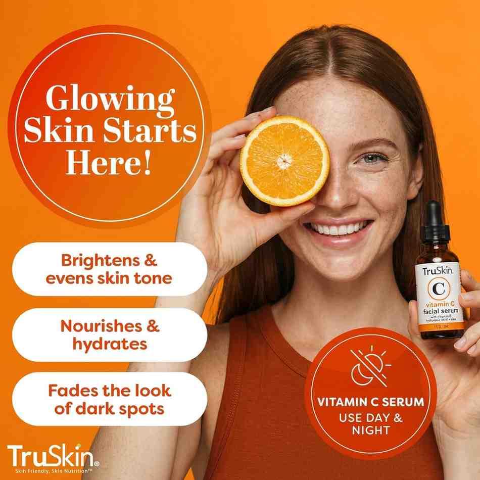 TruSkin Vitamin C Face Serum – Brightening Anti-Aging Serum with Hyaluronic Acid & Vitamin E for Dark Spots, Fine Lines & Glowing Skin (1 fl oz) - Image 4