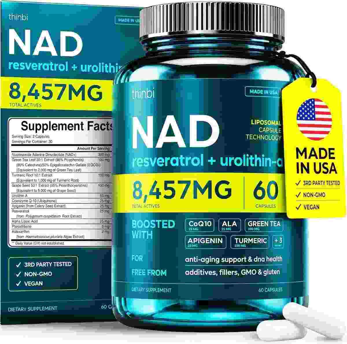 Thinbi Liposomal NAD+ Supplement: A Multi-Ingredient Approach to Healthy Aging & CoQ10, 60 Count