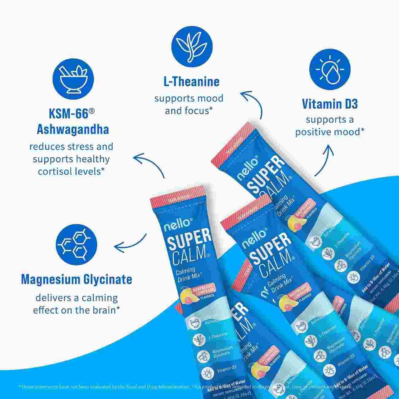 Nello SuperCalm Sleep & Stress Support Drink Mix – KSM-66 Ashwagandha 300mg, L-Theanine 400mg & Magnesium Glycinate for Relaxation, Calm & Sleep - Image 4