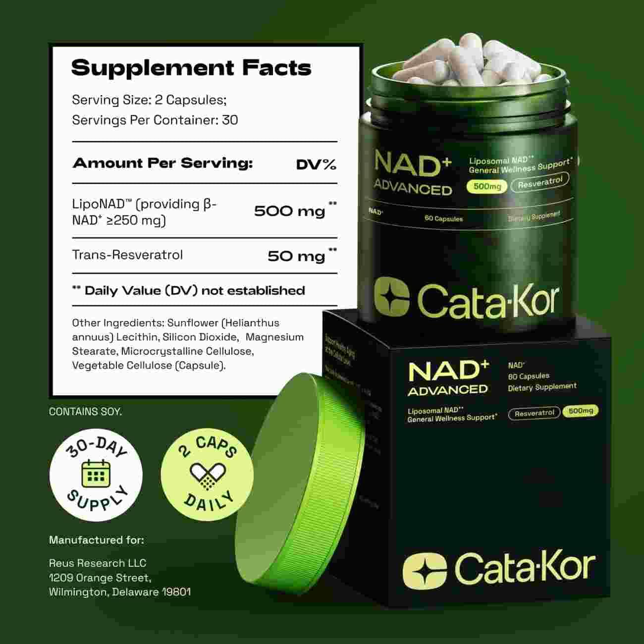 Cata-Kor Liposomal NAD+ Supplement with Resveratrol 500mg – Trans-Resveratrol 50mg for Cellular Energy & Healthy Aging - Image 8